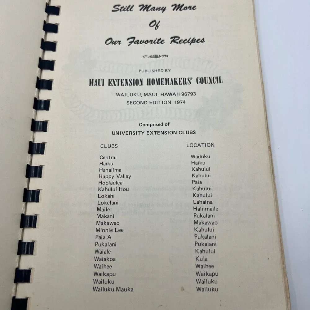 Vintage 1974 Maui Extension Homemakers Council Favorite Recipes Cookbook Hawaii